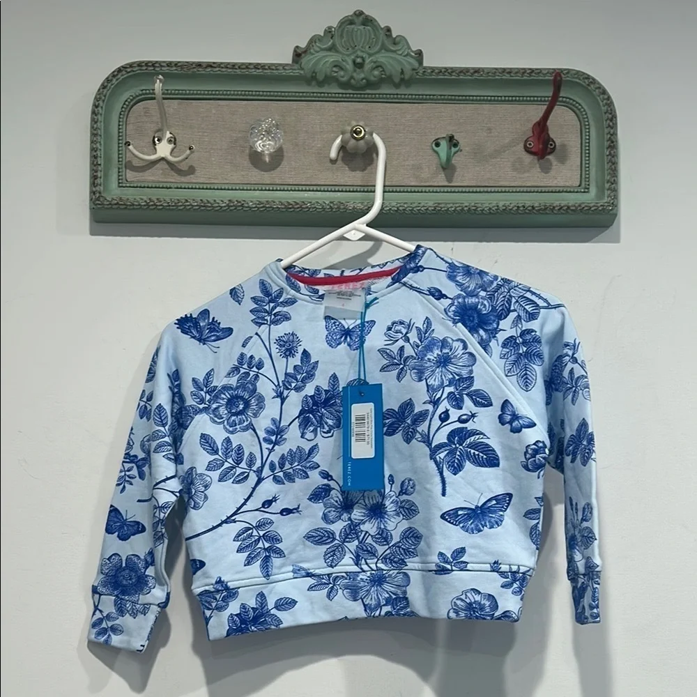 Terez Blue fina china Floral Sweatshirt size 6 new with tags girls pullover top